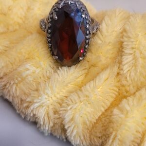 Elegant Silver and Red Gemstone Ring